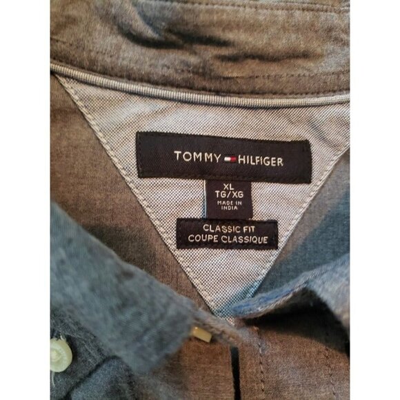 Tommy Hilfiger Mens Classic Fit Shirt Short Sleeve Blue Chambray Button XL - Picture 9 of 11